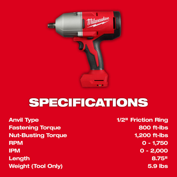 M18™ Brushless 1/2" High Torque Impact Wrench w/ Friction Ring (Tool Only)