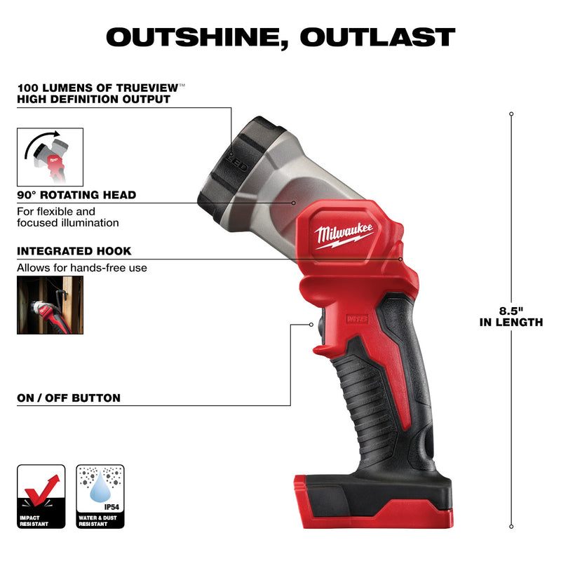 M18™ Work Light
(Tool Only) (273520BIN) specifications diagram. 