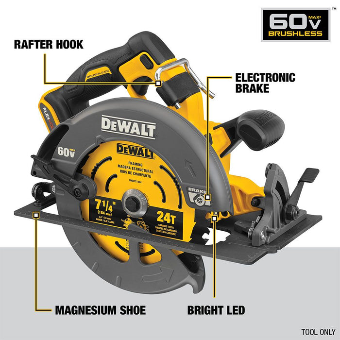 60V MAX* 7-1/4 in. Brushless Circular Saw With Electronic Brake (Tool Only)